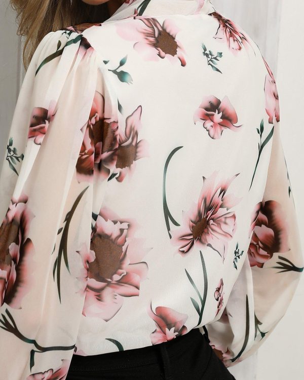 Floral Print Deep V-Neck Bodysuit Women Long Sleeve Blouse Sexy Bodysuit Spring Casual Body Mujer - Hplify