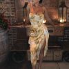 Floral Print Spaghetti Strap Bodycon Dress Women Sleeveless Flower Sexy Party Dress Summer  Irregular Side Split Midi Dresse - Hplify