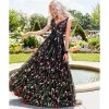 Flower embroidery maxi dress Women Backless v neck long party dress Elegant sleeveless plunging mesh dress summer vestidos - Hplify