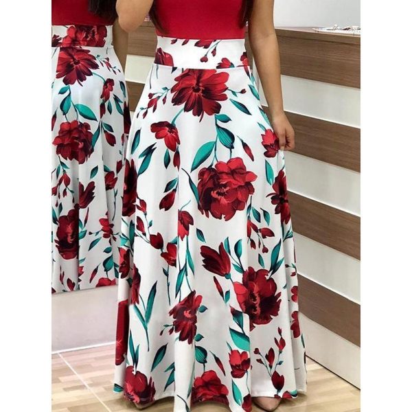 Flower printed long dress Women short sleeve high waist plunge dresses Autumn fashion bohemian dresss Boho maxi vestido - Hplify