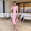 Women Knitted Long Dress Autumn Winter Slim Sleeve Ladies Dresses - Hplify