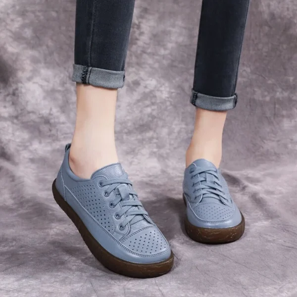 Alternative view of Genuine Leather Shoes Hollow Out Women Ballet Flats Summer Women's Solid Soft bottom Shoes Woman Slip On Loafers