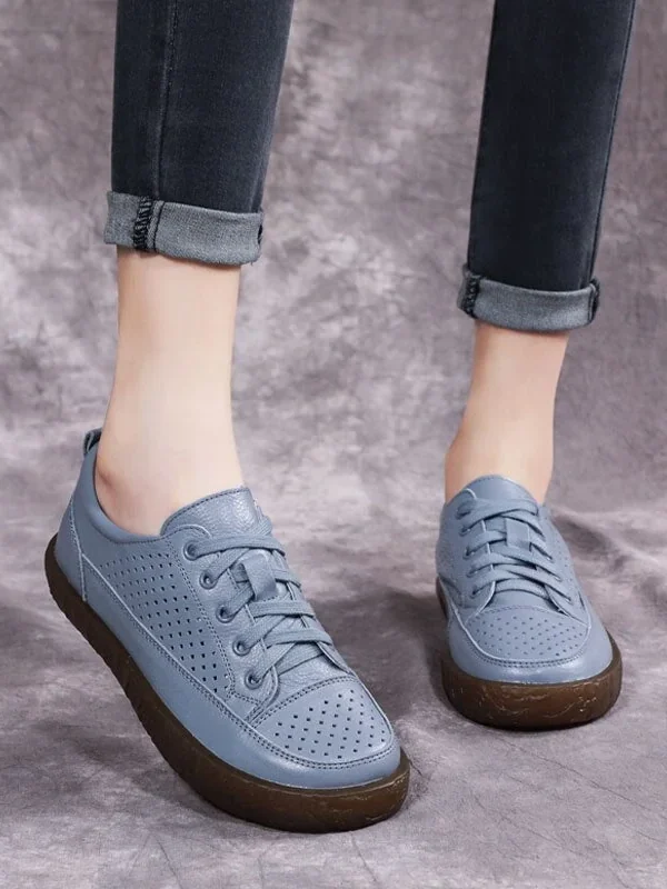 Alternative view of Genuine Leather Shoes Hollow Out Women Ballet Flats Summer Women's Solid Soft bottom Shoes Woman Slip On Loafers