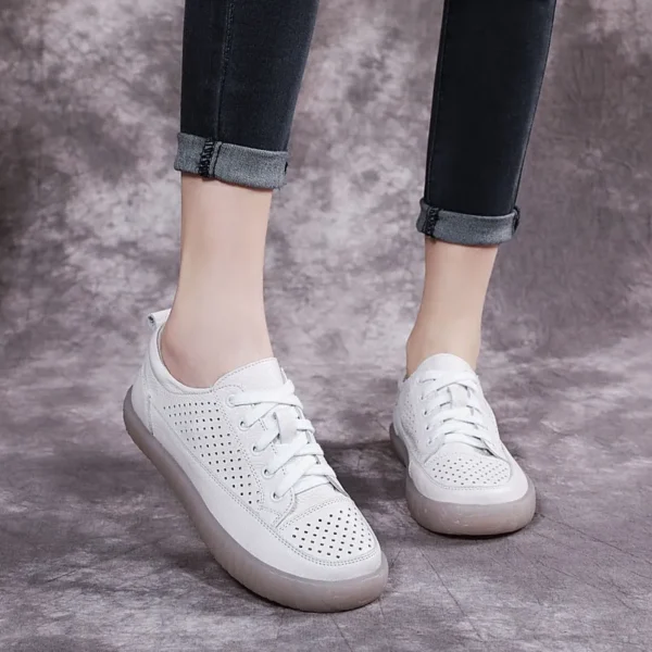 Genuine Leather Shoes Hollow Out Women Ballet Flats Summer Women's Solid Soft bottom Shoes Woman Slip On Loafers