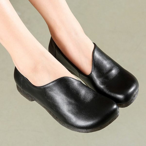 Loafers Women Genuine Cow Leather Shoes Round Toe Slip on Ladies Flats Handmade
