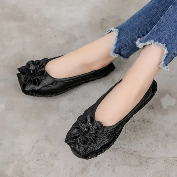Alternative view of Womens Genuine Leather Flowers Flat Loafers