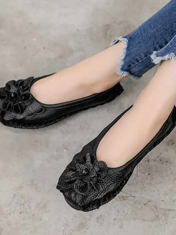 Alternative view of Womens Genuine Leather Flowers Flat Loafers
