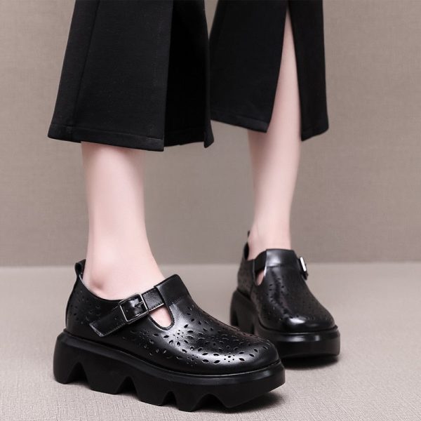 Handmade Genuine Leather Sandals Women's Flat Breathable Hollow Shoes