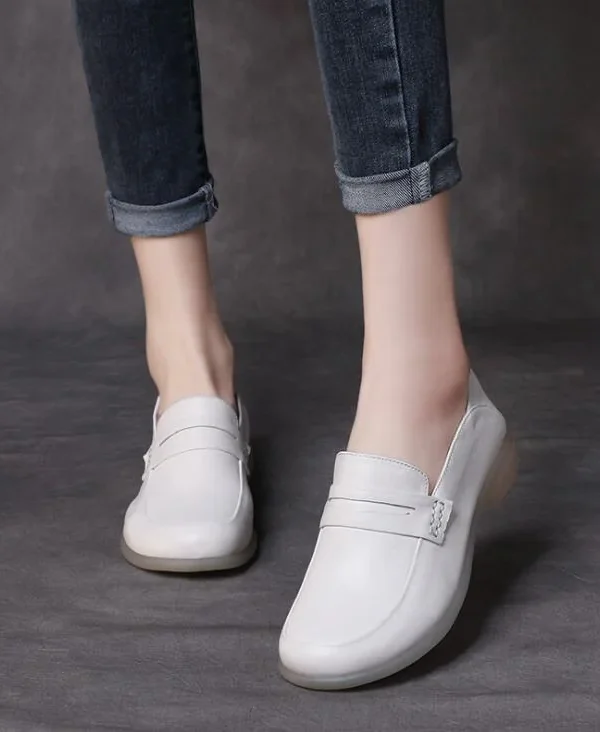 Fashion Slip On Loafers Women Flat Shoes  High Quality Genuine Leather Shallow Soft Bottom Casual Leather Shoes