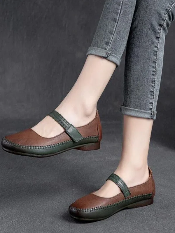 Flats Women Shoes Mixed Colors Genuine Leather Spring Autumn Hook Loop Concise Casual Handmade Ladies Shoes