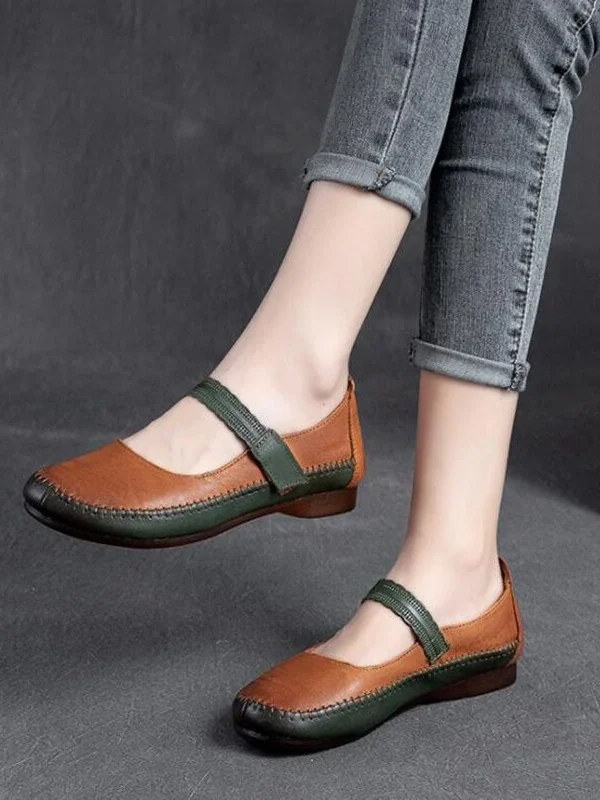Alternative view of Flats Women Shoes Mixed Colors Genuine Leather Spring Autumn Hook Loop Concise Casual Handmade Ladies Shoes