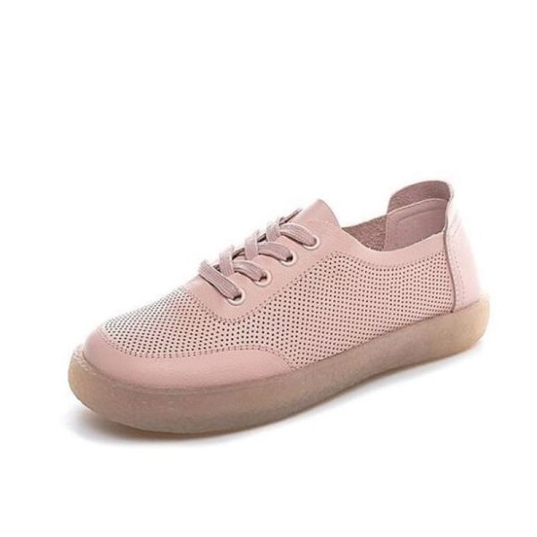 Genuine Leather Women Flats Casual White Shoes  Spring Autumn Outdoor Soft Comfort Lace Up Sneakers Zapatos De Mujer