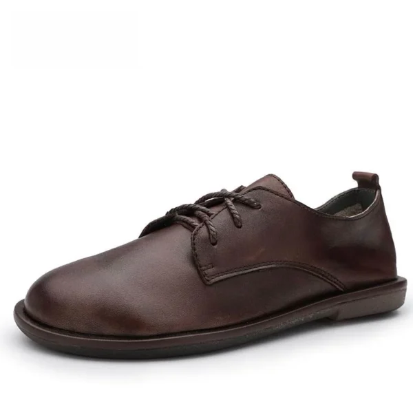 Original Spring and Summer  Round Toe Lace-up Flat Sole Women Shoes British Style Genuine Leather Simple Flats