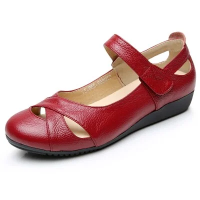 Breathable Genuine Leather Sandals Women Soft Comfort Flats Mary Janes