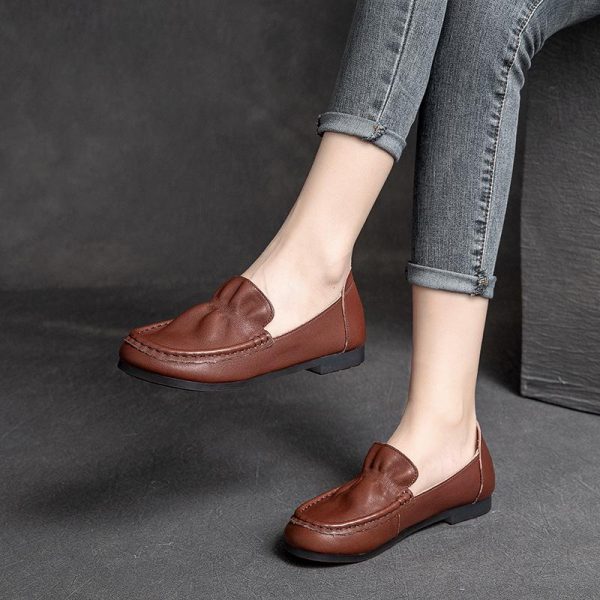 Alternative view of Spring Flat Shoes Woman  Vintage Flats Women Casual Shoes Genuine Leather Soft Bottom Ladies Leather Shoes