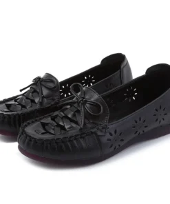 Women Genuine Leather Flat Shoes Hollow Out Loafers Women Sandal