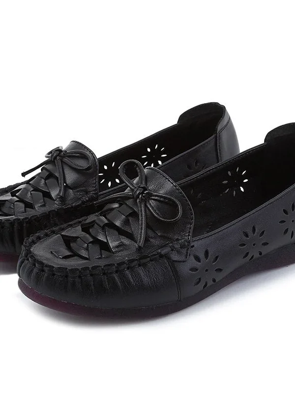 Women Genuine Leather Flat Shoes Hollow Out Loafers Women Sandal