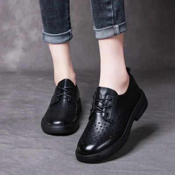 Alternative view of Women Flat Shoes Lace Up Moccasins Soft Genuine Leather Ladies Shoes Handmade Flats Hollow Casual Women Shoes