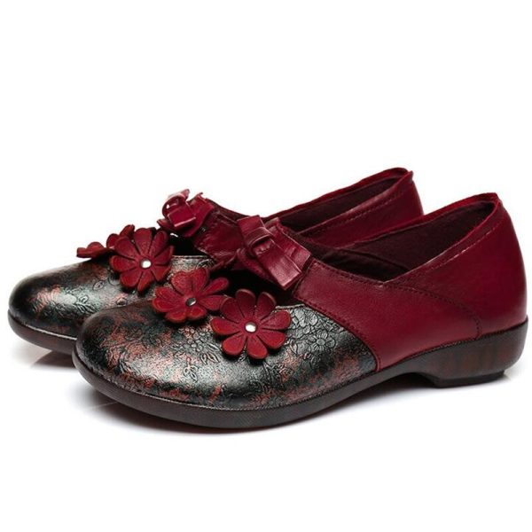 GKTINOOO Original Genuine Leather Shoes Women  Spring Retro Casual Shoes Breathable Handmade Flowers Women Flat Shoes