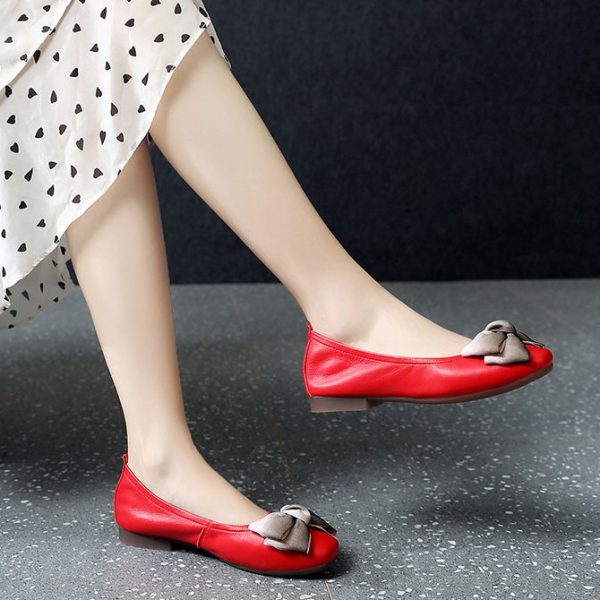 Alternative view of Genuine Leather Female Flat Shoes Bow Square Head Fashion Shoes Spring Soft Comfortable Shoes Woman Flats