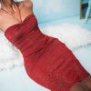 Glitter Halter Strapless Dress Women Bodycon Sheath Backless Slim Midi Party Dress - Hplify