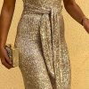 Glitter Round Neck Sleeveless Backless Sequins Jumpsuit for Women Wide Leg Pants Long Jumpsuit Club Outfits Overalls - Hplify
