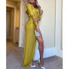 Glitter Surplice Wrap Deep V Ruched Slit Dress Women Party Dress Autumn Long Sleeve Maxi Dresses Vestidos Mujer - Hplify