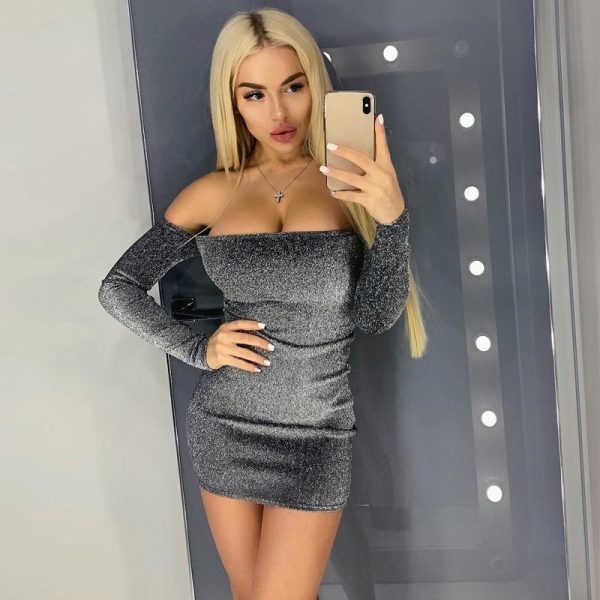 Glitter bodycon dress women Off shoulder long sleeve summer dresses Night club sexy party dress Glittering skinny vestidos - Hplify