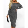 Glitter long sleeve party dress Women high waist back ruched bodycon dresses club off shoulder party dress Winter vestidos - Hplify