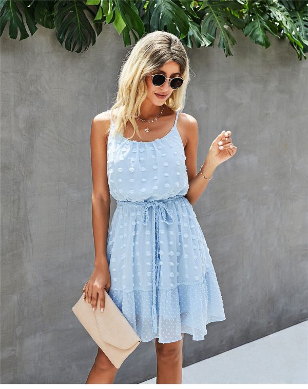 Summer Sweet Spaghetii Strap Dress For Women Solid Backless Ladies Princess Dress Female High Wasit Casual Dresses
