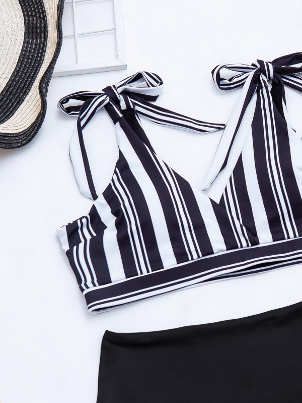 High Waist Bikinis Swimsuits 2021 Swimwear Women Top Wrap Biquini Beachwear Strap Bow Bathing Suits Striped Bikini Set - Hplify