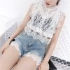 Summer new women's fresh temperament openwork lace top women's solid color wild vest women - Hplify
