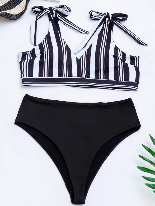 High Waist Bikinis Swimsuits 2021 Swimwear Women Top Wrap Biquini Beachwear Strap Bow Bathing Suits Striped Bikini Set - Hplify