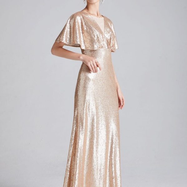 Alternative view of Women's Runway Dresses O Neck Short Sleeves Sequined Ruffles Fashion Designer Long Party Prom Dresses