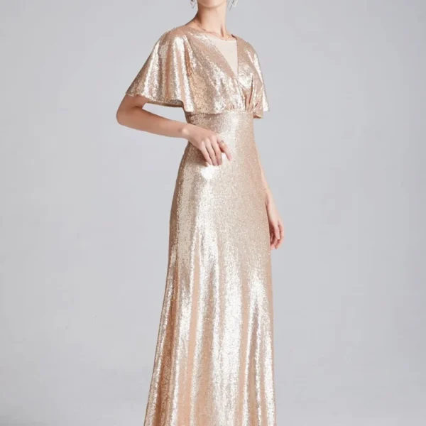 Alternative view of Women's Runway Dresses O Neck Short Sleeves Sequined Ruffles Fashion Designer Long Party Prom Dresses