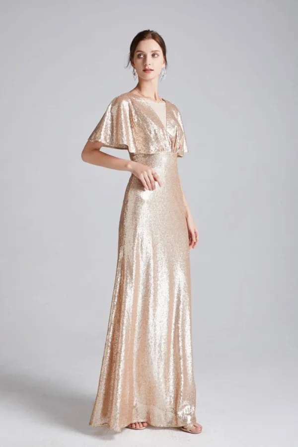 Alternative view of Women's Runway Dresses O Neck Short Sleeves Sequined Ruffles Fashion Designer Long Party Prom Dresses