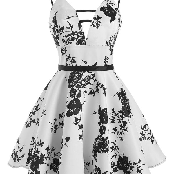 Sexy Casual Women Dress Plus Size Flower Print Ladder Cut Plunge Front Dress Spaghetti Strap Fashion Party Dress Vestidos