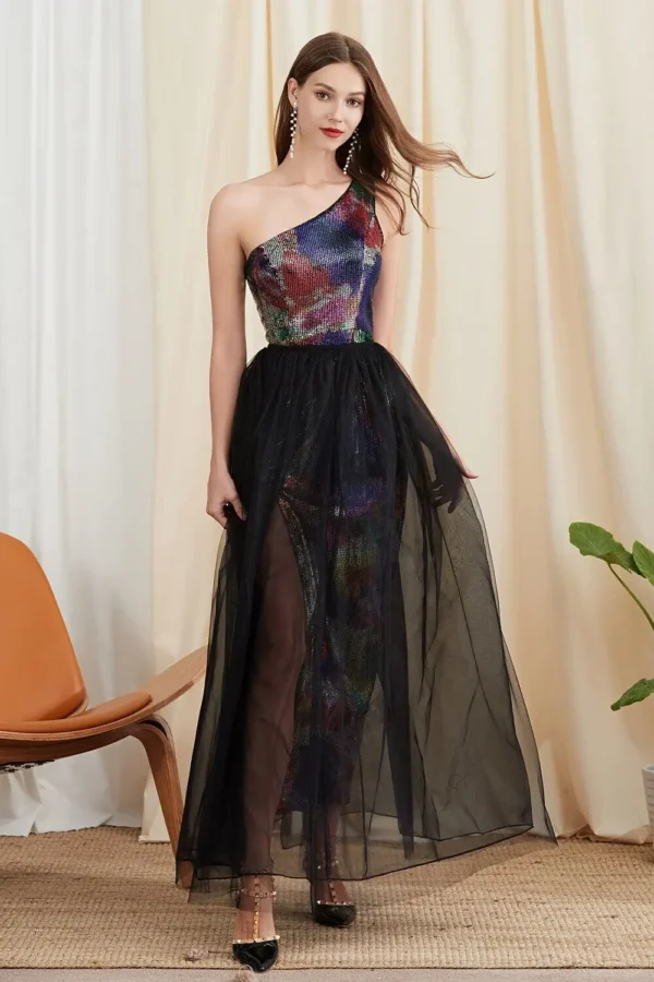 Alternative view of Women's Twinsets Prom Dress One Shoulder Sequined Split Dresses with Layered Skirts Two Piece Dress Sets Party Dresses