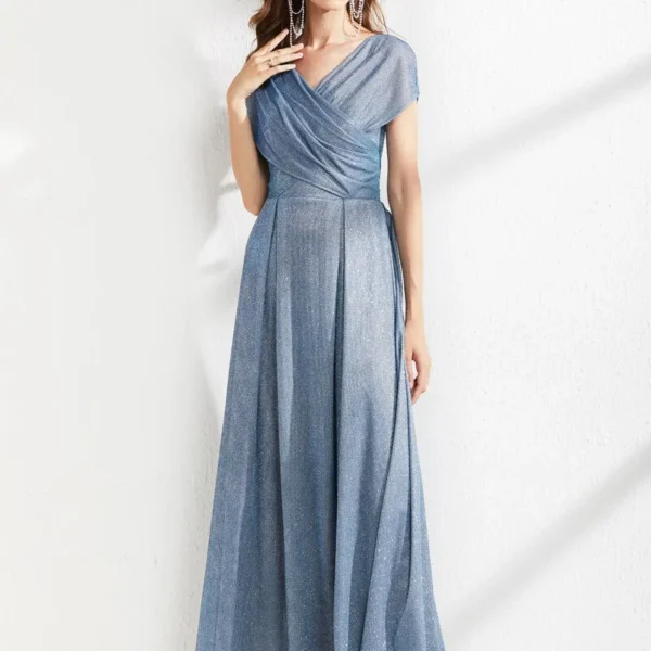 Women's Runway Dresses V Neck Cape Sleeves Criss Cross Elegant Long Maxi Dress Party Prom