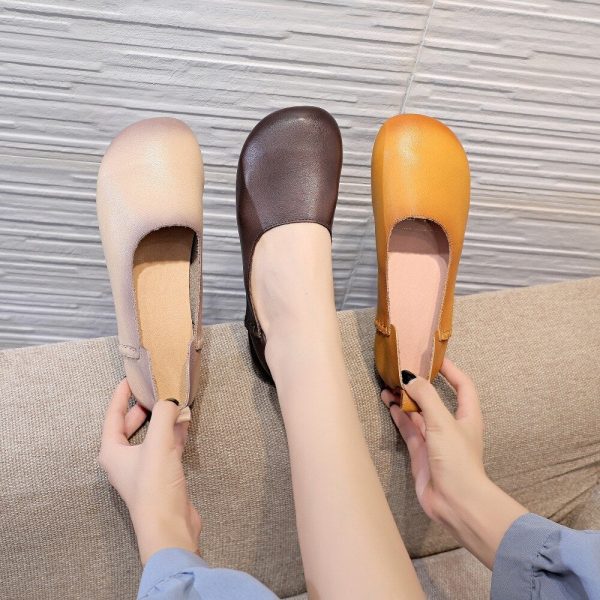 Women Flats Genuine Leather Handmade Shoes Woman Loafers Round Toe Autumn Flat Casual Shoes Comfortable soft sole shoes