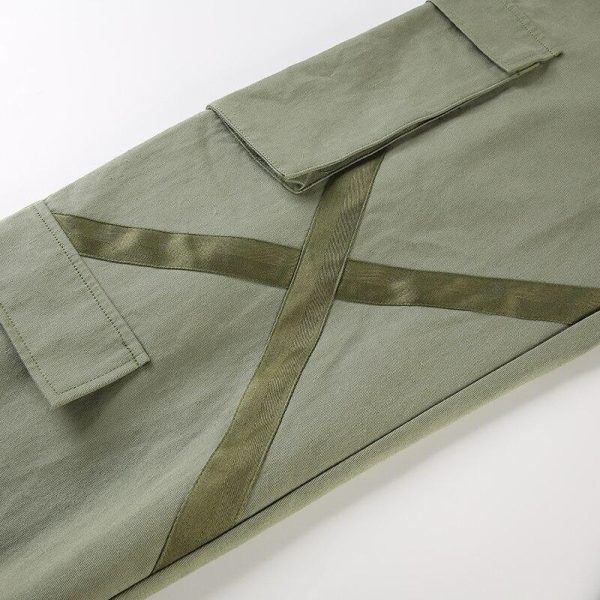 Big Pockets Hip Pop Streetwear Ribbon Cross Ladies Cargo Pants Women Casual Joggers High Waist Loose Female Buttons Trousers - Hplify
