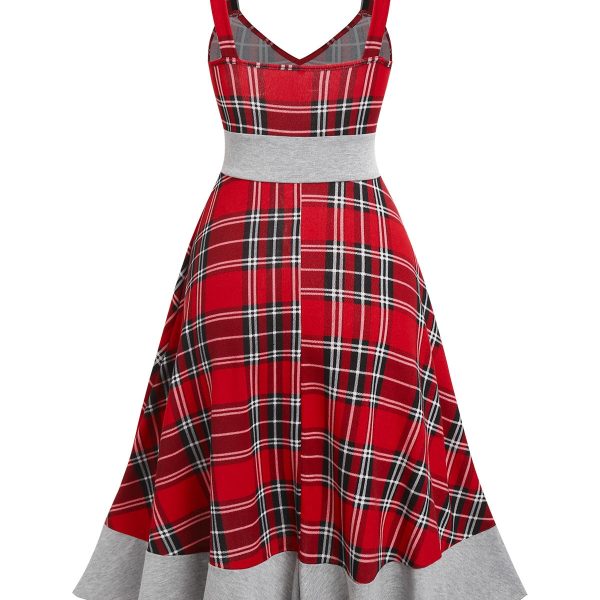 Alternative view of Women Retro Dress Plaid Ruffle Knotted Midi Dress Sleeveless Sweetheart Neck Midi Summer Elegant Sexy Party Dress Femme
