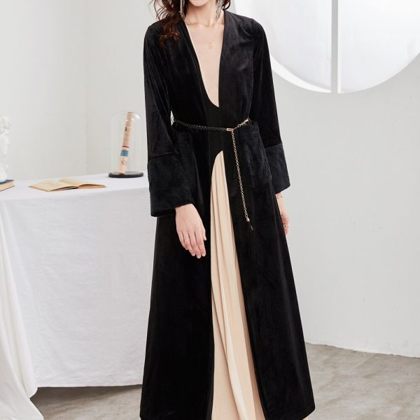Women's Runway Trench Coats V Neck Long Sleeves Sash Belt Fashion Casual Long Outerwear Fashion Prom Coat