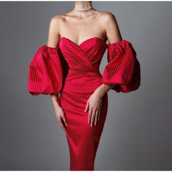 Polka Dot High Waist Midi Dresses Women V-Neck Sweet Long Puff Sleeve Elegant Dress Female 2021 Christmas Lady Party Vestidos - Hplify