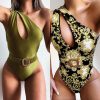 Sexy One Shoulder Printed  One Piece Swimsuit Women Swimwear Female With Belt Bather Bathing Suit Swim Lady - Hplify
