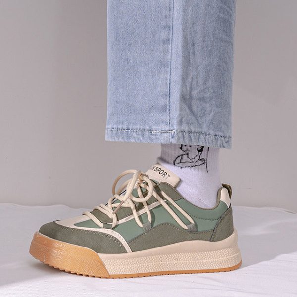 Elegant Women Sneaekrs  New Fashion Breathable PU Leather Sneakers Korean Style Mixed-Color Lace-Up Platform Shoes For Women