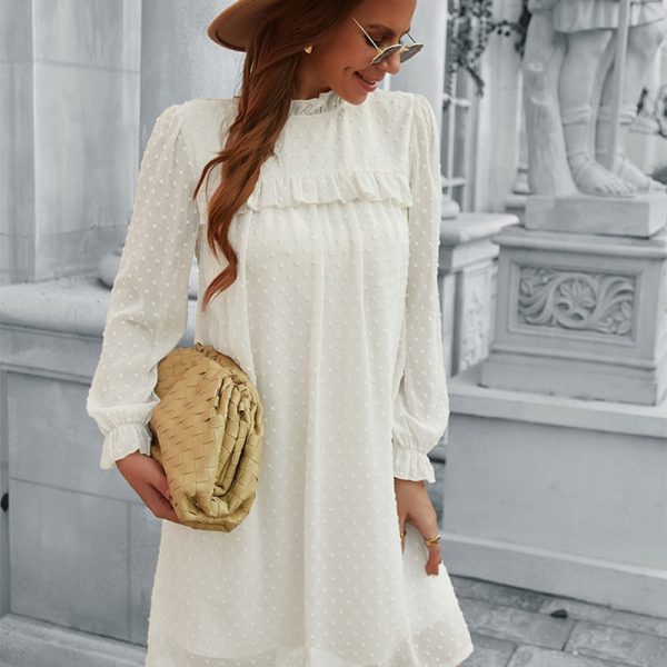 Solid Jacquard Short Dress Women Casual High Waist Butterfly Sleeve Spring Summer Fashion A Line Mini Dress