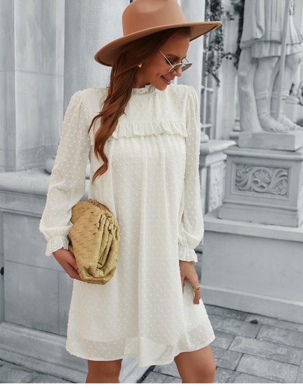 Solid Jacquard Short Dress Women Casual High Waist Butterfly Sleeve Spring Summer Fashion A Line Mini Dress