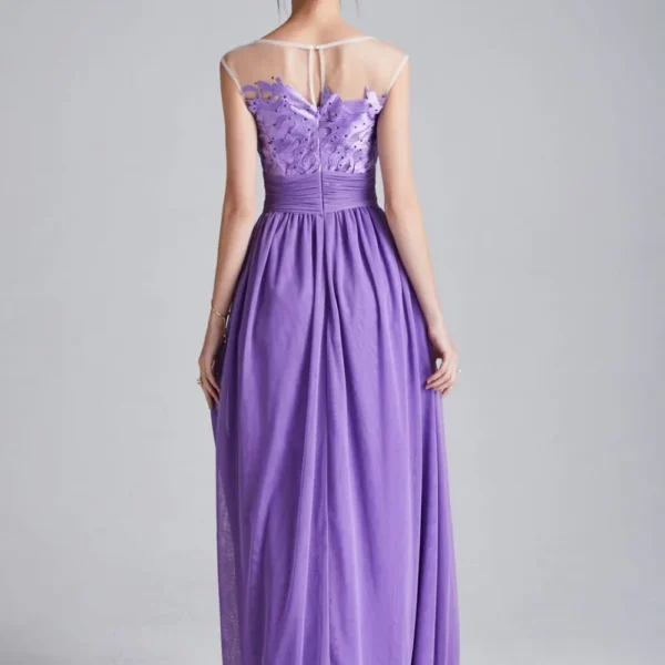 Alternative view of Women's Runway Dresses O Neck Sleeveless Embroidery Patchwork Beaded Sexy Tulle Laid Over Fashion Casual Long Party Prom