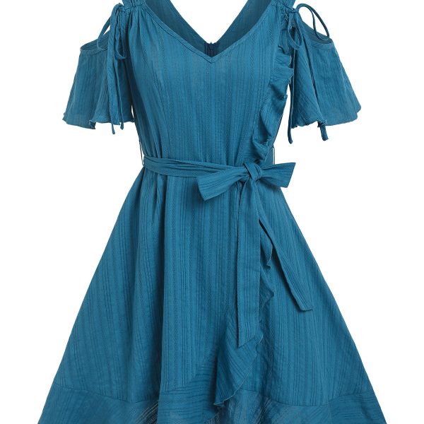 Ruffled Cold Shoulder Flounced Dress